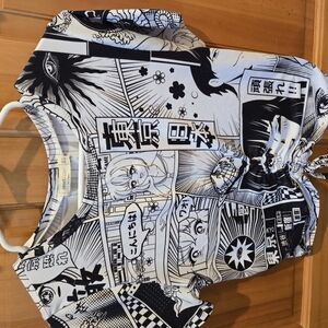 Graphic Black and White Anime Short Sleeve Tee XL?